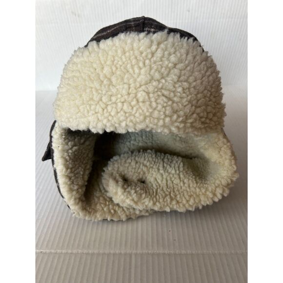 Stetson Trapper Winter Hat Brown Plaid Wool Blend Faux Sherpa Fur Lined One Size - Picture 2 of 8